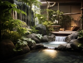 A Serene Spa Oasis in the Heart of Nature at Dusk