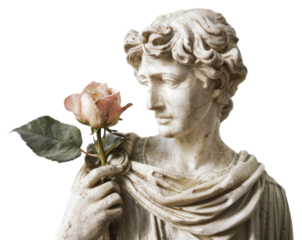 PNG  Greek sculpture holding a rose statue blossom wedding.