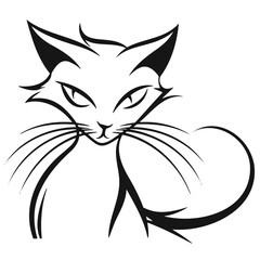 Black and white illustration of a cat