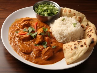 Fototapeta na wymiar Chef's Chicken Tikka Masala Served for Dinner at an Indian Restaurant