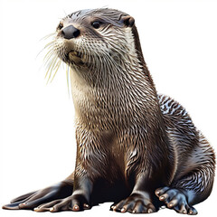Vector Realistic detailed illustration - otter (lutra) isolated on white background