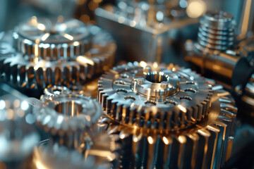 Close-up of precision-engineered steel gears with intricate details and craftsmanship.. AI generated.