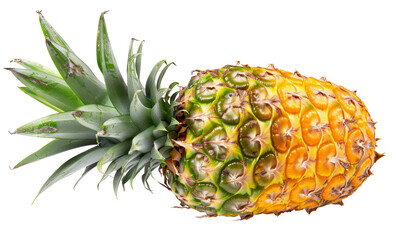 Whole ripe pineapple with fresh green leaves isolated on transparent background png