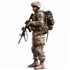 Obraz premium Realistic US Army soldiers, men, in camouflage combat uniform. Isolated vector.