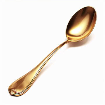 Realistic gold spoon. 3D silver teaspoon isolated on white background. Table utensils. Vector illustration
