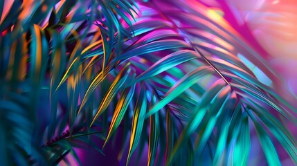 Vibrant Tropical Palm Leaves in Bold Holographic Gradient Concept Art