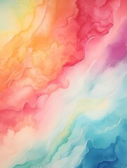 Closeup of a watercolor rainbow painted on textured paper.