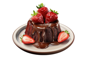 Chocolate lava cake with melted center isolated on transparent background