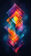 On a dark background, geometric shapes with gradient multicolour background