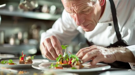 Master Chef's Precision: Artful Plating in Gourmet Kitchen