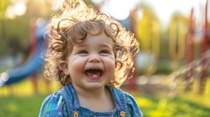 Happy Child in Sunny Park, Cheerful Playtime Moments