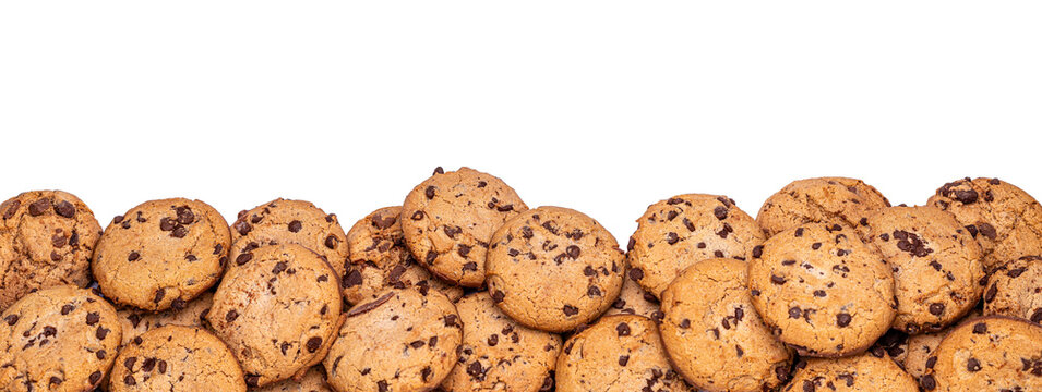 A panorama, banner, border of cookies in front of a white background