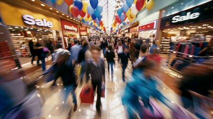 Black Friday Shopping Frenzy in Busy Mall