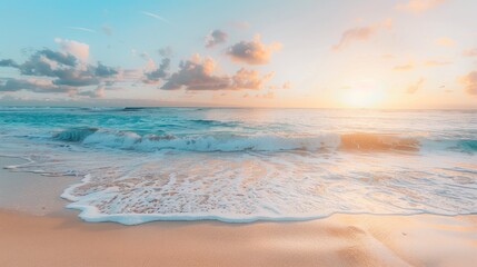 Peaceful Morning Waves, Sunrise Over Ocean Horizon