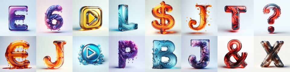 glass 3D Lettering Typeface. AI generated illustration