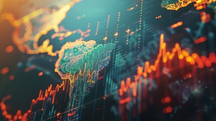 Obraz premium Global Temperature Rise Animation, Close-up of an animated temperature chart showing global warming trends over the last century, with rising bars and heat map transitions