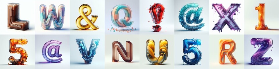 Fototapeta premium glass 3D Lettering Typeface. AI generated illustration