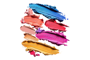 Collection of colorful makeup swatches isolated on transparent background