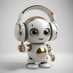Obraz na płótnie Canvas Poster with cute robot with music headphones with copy space