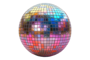 Colorful disco ball multi colored isolated on transparent background