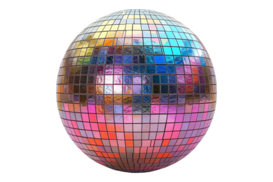 Colorful disco ball multi colored isolated on transparent background