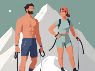 Couple Enjoying Scenic Hike Flat Design Illustration Suitable for Sports Graphic Resource