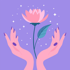 illustration in flat style hands holding lotus