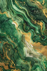 Fototapeta premium Intricate watercolor depiction of green and gold fluid art, the swirling patterns forming luxurious textures for wallpaper design