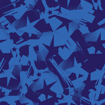 Monochrome blue seamless grunge pattern for Independence Day USA print, wrapping paper. Grunge background urban modern print stars