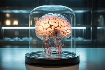 The concept of modern neural networks is the human brain, connected to the power grid under a glass dome.