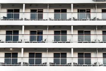 Part of a cruise ship. Cabins with balconies.