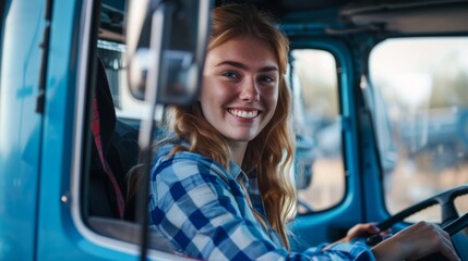 Fototapeta na wymiar Smiling Female Truck Driver