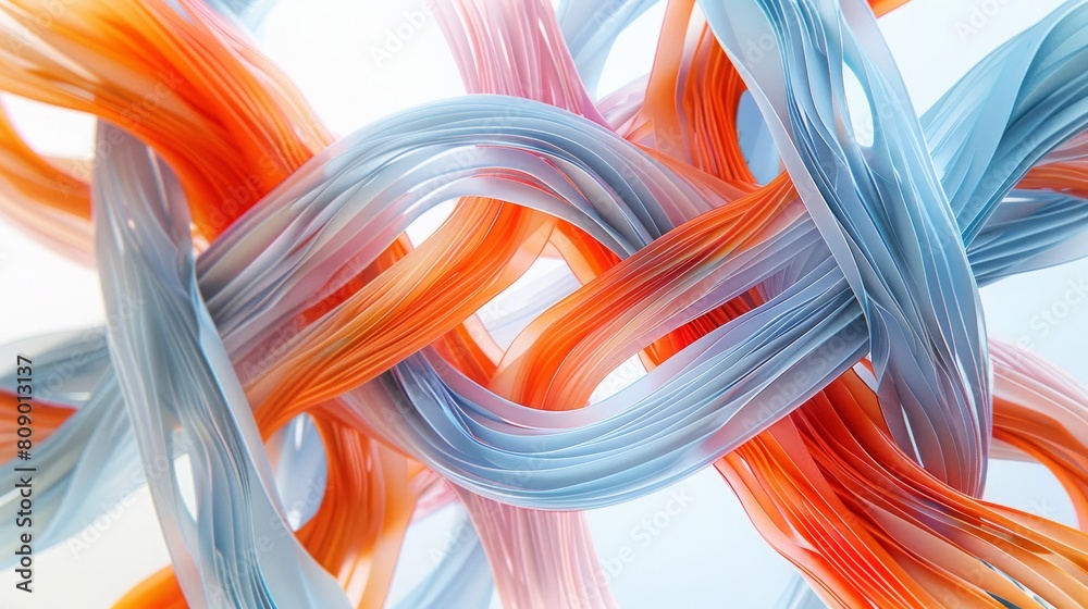 Wall mural A colorful, twisted piece of string with orange and blue strands - Wall murals