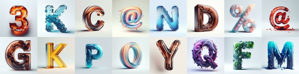 glass 3D Lettering Typeface. AI generated illustration