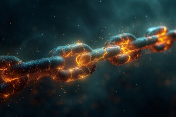 A conceptual image of a glowing, digital blockchain to represent concepts like digital security, cryptocurrency and modern technology