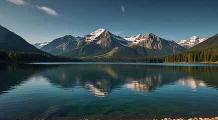 Naklejka premium mountains and a lake with a mountain in the background, stunning nature in background,