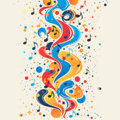 Colorful abstract musical background with notes, poster design.