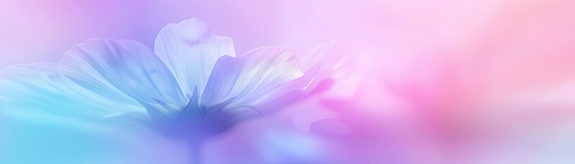 Close-up of a beautiful flower with a gradient pastel background in pink, purple, blue and white colors.