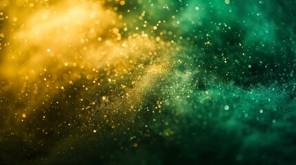 Studio-lit, isolated close-up of green and yellow dust clouds, glimmering particles caught in mid-explosion for a vibrant display