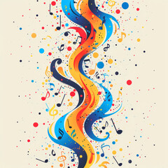 Colorful abstract musical background with notes, poster design.