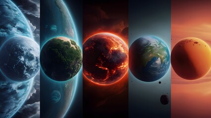 Set of fantasy planets isolated on transparent background.