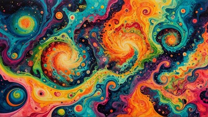 Abstract psychedelic colorful swirling rainbow colors paint pour style background