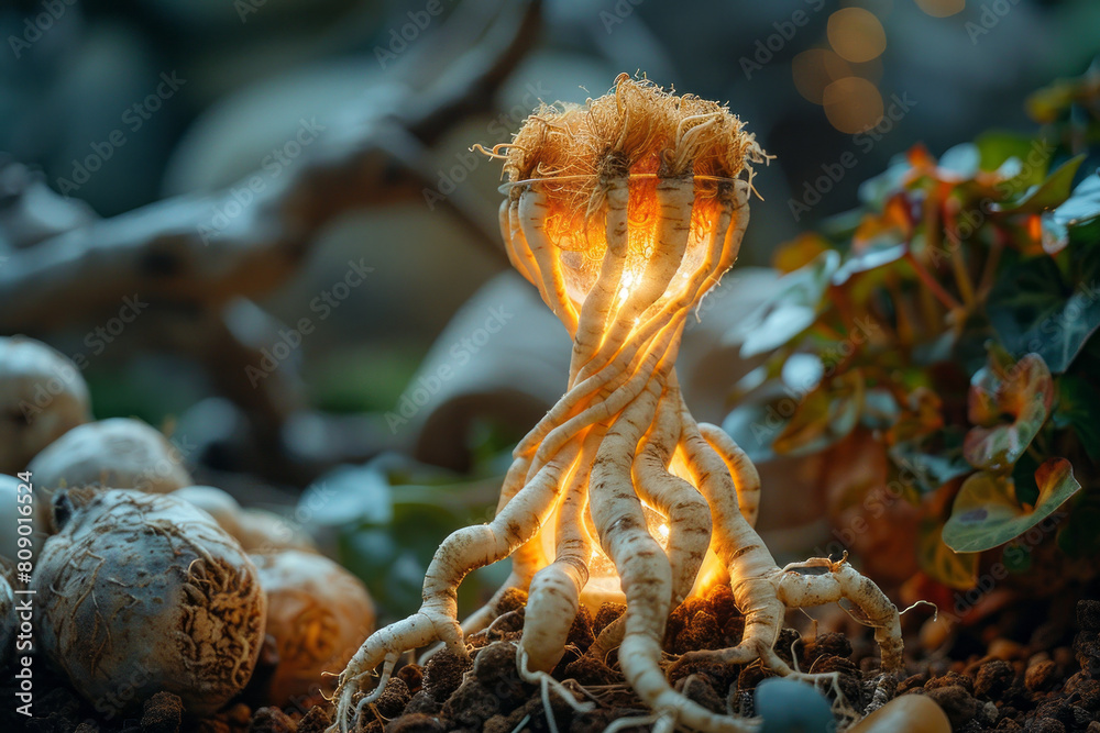 Aufkleber a conceptual image of ginseng roots twisting into an hourglass, symbolizing the timeless nature of t