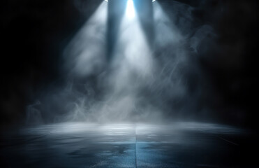 Abstract image of dark room concrete tile floor Black room or stage background for product placement