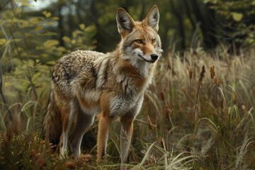 Fototapeta premium A gray jackal in the bushes.