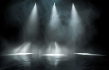 Abstract image of dark foggy room concrete floor Black room or stage background for product...