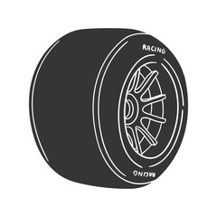 Wheel Icon Silhouette Illustration. Racing Car Vector Graphic Pictogram Symbol Clip Art. Doodle Sketch Black Sign.
