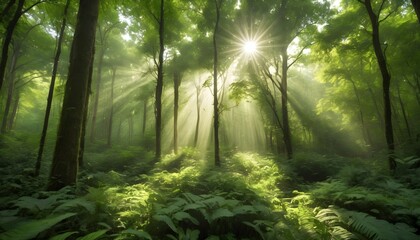 Sunlight filtering through the canopy of a lush gr