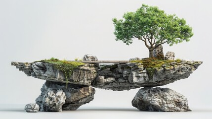 A tree is growing on a rock in a rocky area