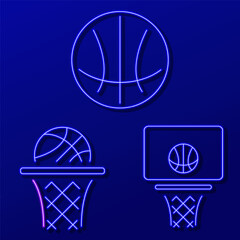 basketball group of neon icons, vector illustration, on a black background.